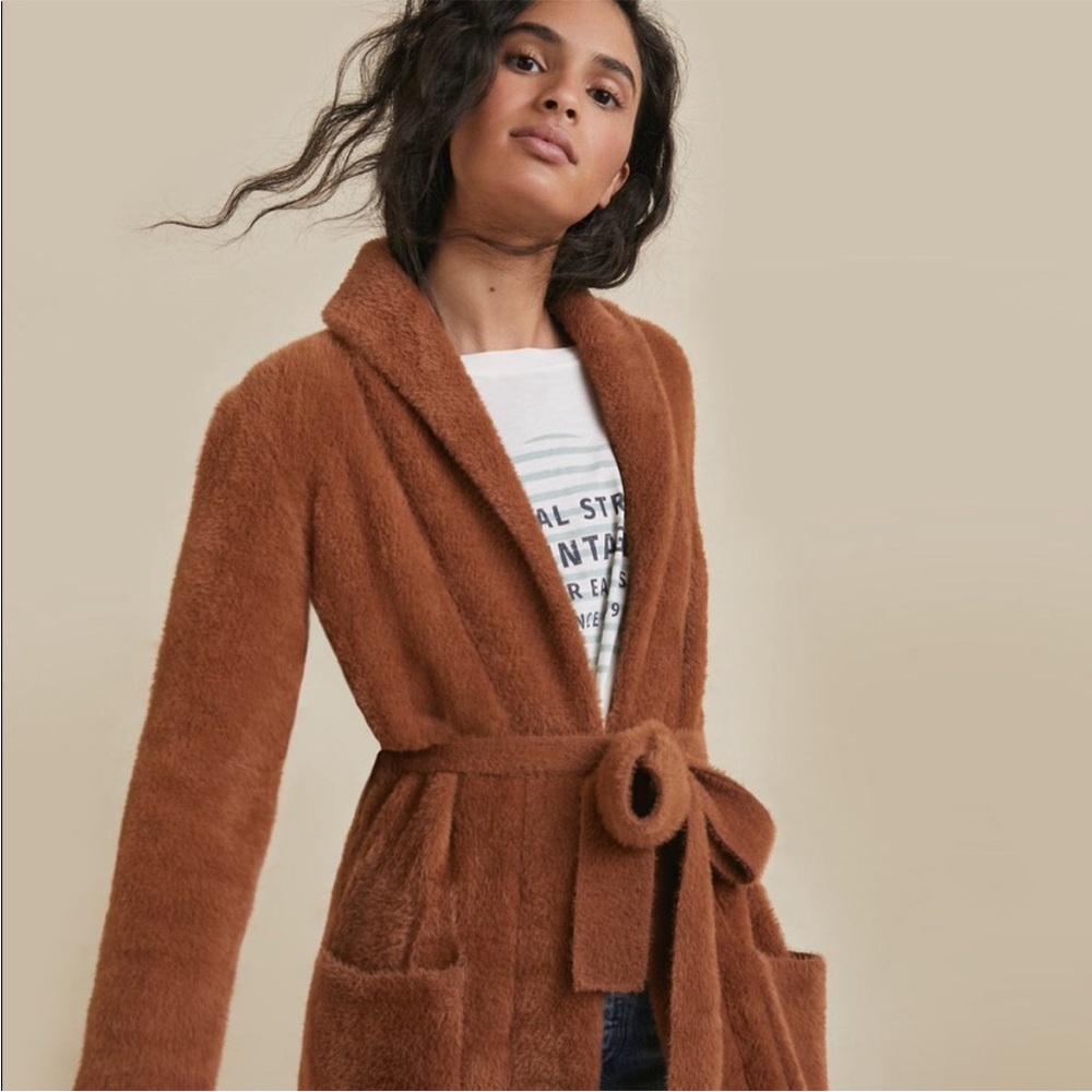 Anthropologie Amadi Nancy Eyelash Cardigan Honey Light Brown - Picture 3 of 15